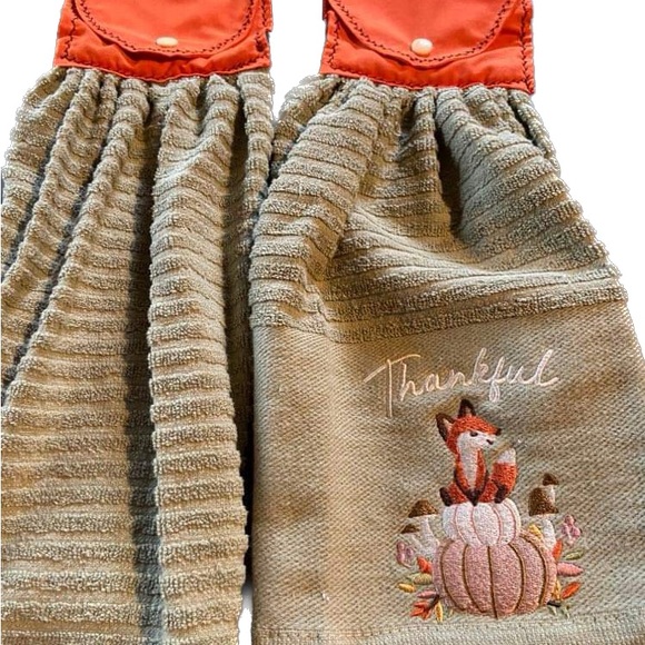 Thankful Fall Fox Pumpkin Harvest Kitchen Hanging Towel Set, Set of 2 - Picture 2 of 3